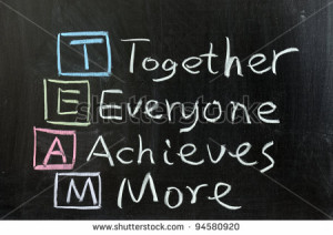 Chalk drawing - TEAM: Together, Everyone, Achieves, More - stock photo