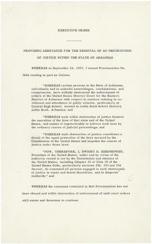 Executive Order 10730: Desegregation of Central High School (1957)