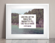 Logic vs. Imagination - Word Art Pr int - simple landscape white blue ...