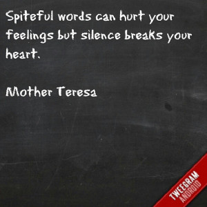 Spiteful words can hurt your feelings but silence breaks your heart.