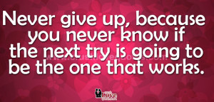 Never give up, because you never know if the next try is going to ...