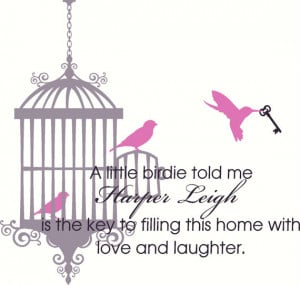 Wall Decal Quote Nursery Bird Cage with 3 Birds and Skeleton Key with ...