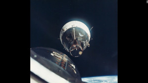 Traveling at 17,000 mph, the Gemini 6 crew flies to within inches of ...