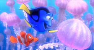 Dory, Marlin, and the jellyfish in Finding Nemo