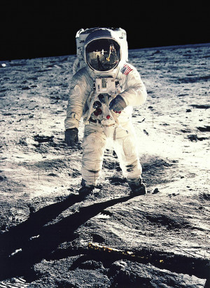 Mr. Aldrin faced the camera as he walked on the moon. (Reuters)
