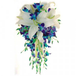 Blue Orchid Cascading Wedding Bouquet