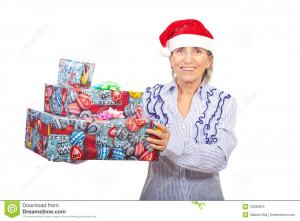 Royalty Free Stock Photo: Senior woman holding Christmas gifts