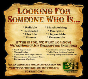 Stop In and Ask an Associate for an Application