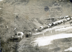 An 1866 party of pioneers in Echo Canyon east of the Salt Lake Valley