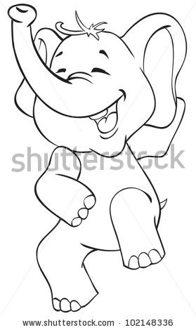 Funny cartoon elephant. Outline illustration