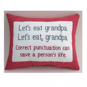 ... Stitch Pillow, Funny Quote, Red and Gray Pillow, Punctuation Quote