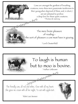Instant Download, Printable Bookmarks, COWS in Pencil With Quotes