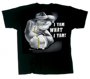 Popeye T-Shirt: I Yam What I Yam On Black