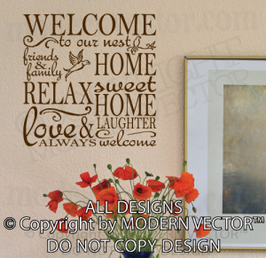 ... to our Nest LOVE AND LAUGHTER home sweet home Quote Vinyl Wall Decal