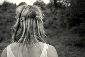 black and white, flower, flowers, girl, hair, pretty, white
