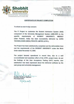 Project Completion Certificate picture