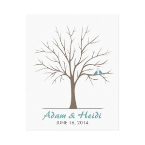 Wedding Fingerprint Tree – Classic Love Birds Stretched Canvas Print
