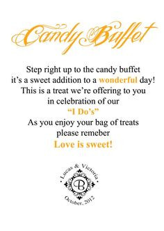 wording for candy buffet More