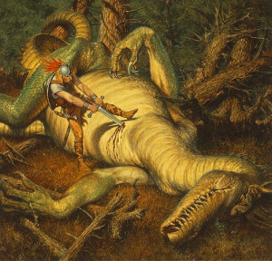 later beowulf does defeat the dragon after the long exhausting