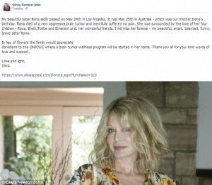 Message to fans: The Grease star posted this on her Facebook page ...