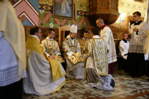 Polish Benedictine monks celebrating a Solemn Pontifical Mass.