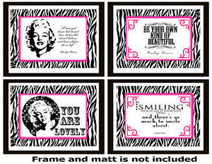 hot pink & zebra Marilyn Monroe Original quote Art Print Poster wall