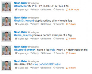 , Grier's social media trail, containing dozens of homophobic slurs ...