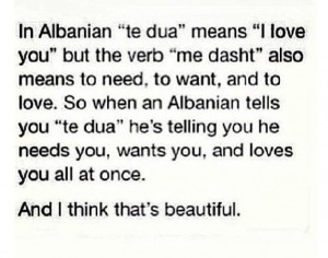 Te dua. I love you in Albanian.