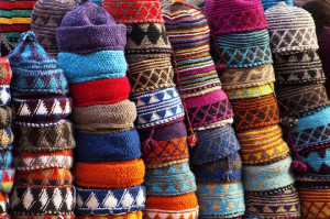Traditional handicrafts in Marrakech souks.