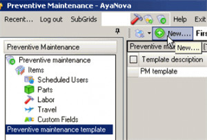 Create a new Preventive maintenance template by selecting the New