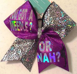 Home All Bows Cheer Quotes You Got a Needle or Nah Purple Holo and ...