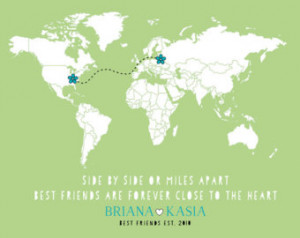 Long Distance Best Friend Gift - 8x10 Custom Map, Flowers, Moving Away ...