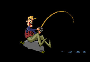 Funny animated fishing guy: funny fisherman guy catches a big fish ...