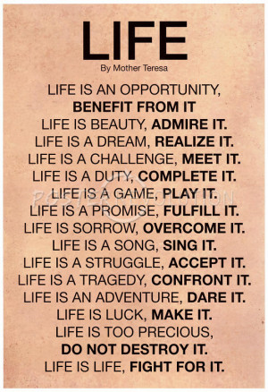 Mother Teresa Life Quote Motivational Poster - 13x19