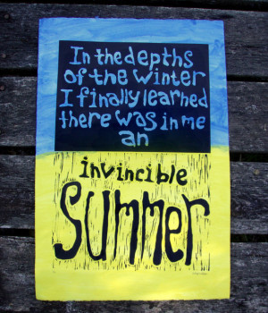 Linocut Hand Pulled Print Quote By Albert Camus Invincible Summer