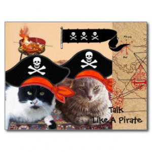 PIRATE CATS ANTIQUE PIRATES TREASURE MAPS AND FLAG POSTCARD