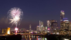 Fireworks explode over downtown Austin, Texas, in celebration of ...