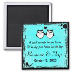 Neon teal blue owl rhyme save the date magnet