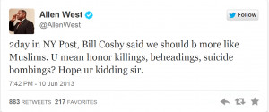 West responded in a tweet ignoring the values that Cosby had chosen to ...