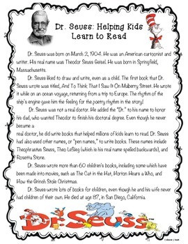 Dr. Seuss Biography Reading Comprehension/ Informational Text
