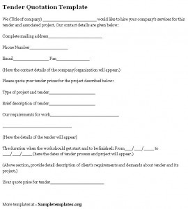 Tender Quotation Template