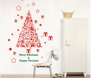 christmas tree happy new year vinly PVC window sticker art drawing ...