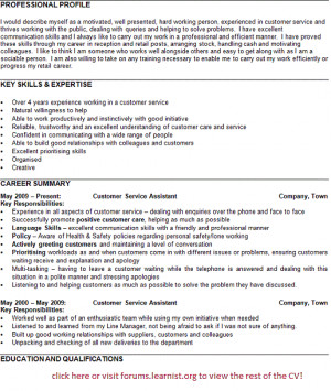 Customer Service Assistant CV Example