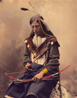 Vintage Tinted Photograph of an American Indian