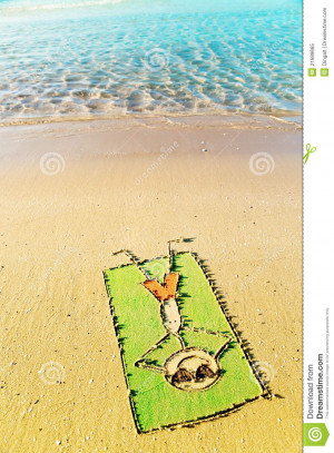 Fun in the sun concept - funny cartoon laying on a towel and having ...