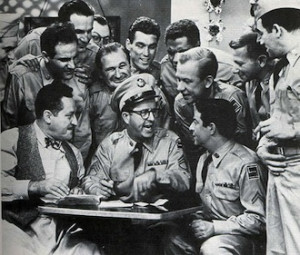 Phil Silvers as Sgt. Bilko (center), surrounded by the soldiers of the ...