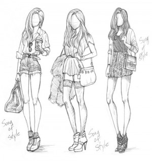 ... and white, drawing, fashion, girls, pencil, pretty, sketch, skinny