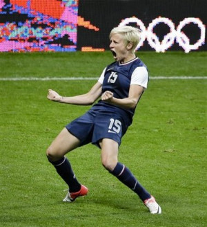 ' Megan Rapinoe celebrates her goal during a semifinal women's soccer ...