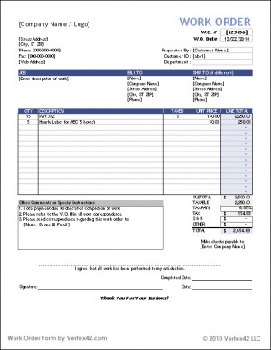 Free Work Order Form Template