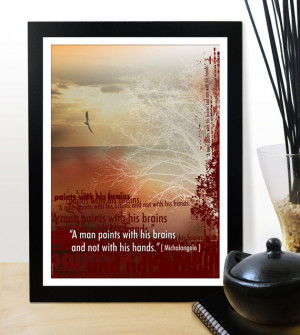 Office wall decor Inspirational poster. Michalangelo quote. Modern art ...